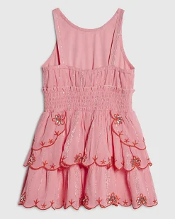 Mini Girls Pink Scalloped Sequin Beach Dress