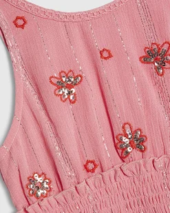 Mini Girls Pink Scalloped Sequin Beach Dress