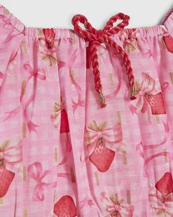Mini Girls Pink Strawberry Bow Skirt Set