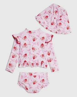 Mini Girls Pink Strawberry Bow Bikini Set