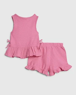 Mini Girls Pink Strawberry Top And Shorts Set