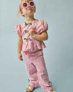 Mini Girls Pink Stripe Bow Wide Leg Set