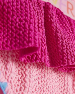 Mini Girls Pink Textured Elastic Swimsuit