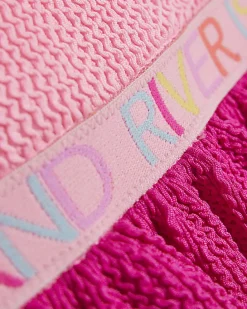 Mini Girls Pink Textured Elastic Swimsuit