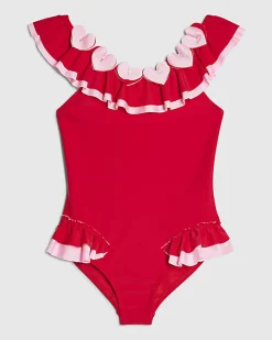 Mini Girls Red Heart Frill Swimsuit