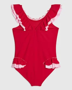 Mini Girls Red Heart Frill Swimsuit