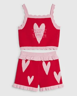 Mini Girls Red Heart Knit Top Set