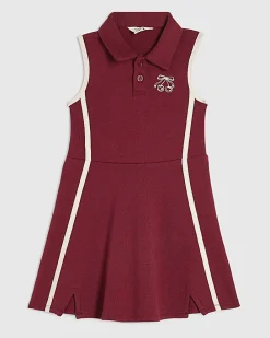 Mini Girls Red Rib Polo Dress