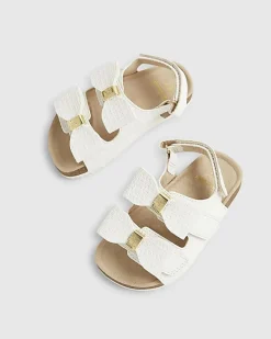 Mini Girls White Bow Footbed Sandals