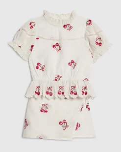 Mini Girls White Cherry Skort Set
