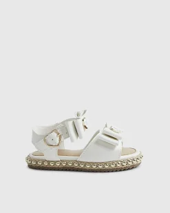 Mini Girls White Double Bow Sandals