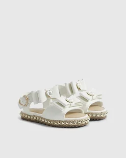 Mini Girls White Double Bow Sandals