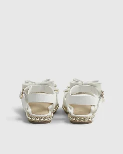 Mini Girls White Double Bow Sandals