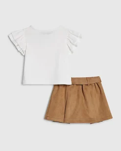 Mini Girls White Faux Suede Skort Set