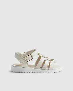 Mini Girls White Heart Caged Sandals
