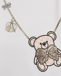 Mini Girls White Sequin Bear Bag Graphic Set