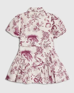 Mini Girls White Toile Print Prom Dress