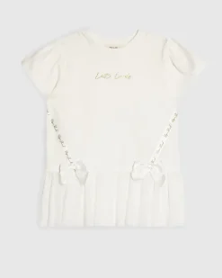 Mini Girls White Tulle Hem T-Shirt