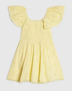Mini Girls Yellow Broderie Rosette Dress
