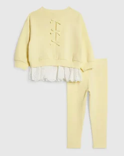 Mini Girls Yellow Hybrid Bow Sweatshirt Set