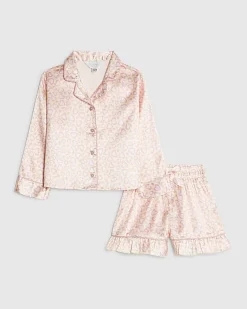 Mini Girls Yellow Leopard Satin Pyjama's Set