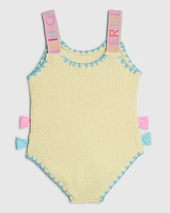 Mini Girls Yellow Textured Bow Swimsuit