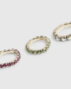 Multi Colour 3 pack diamante rings