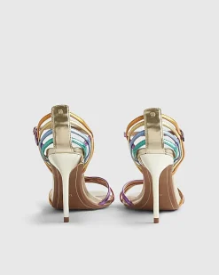 Multi Colour Caged Back Heeled Sandals
