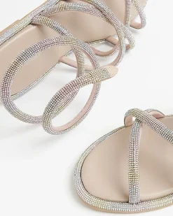 Multi Colour Embellished Ankle Wrap Sandals