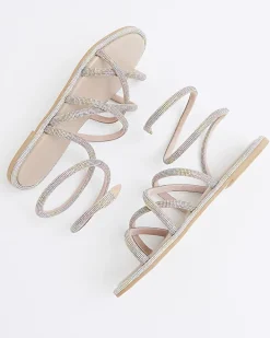 Multi Colour Embellished Ankle Wrap Sandals
