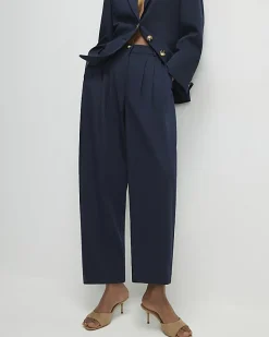 Navy Barrel Leg Trousers