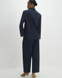 Navy Barrel Leg Trousers