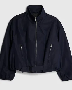 Navy Belted Bubble Hem Jacket