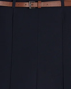 Navy Belted Straight Leg Trousers