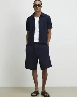 Navy Boxy Fit Ribbed Shirt