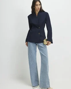 Navy Collarless Blazer