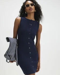 Navy Cotton Sleeveless Popper Mini Dress