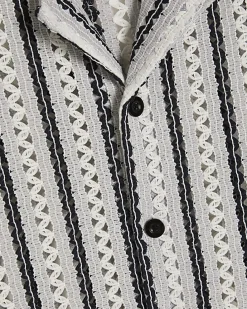 Navy Crochet Stripe Shirt