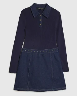 Navy Denim Knit Hybrid Mini Dress