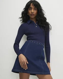 Navy Denim Knit Hybrid Mini Dress