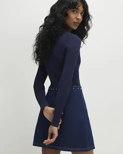 Navy Denim Knit Hybrid Mini Dress