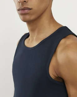 Navy Essential Muscle Fit Ribbed Stretch Vest