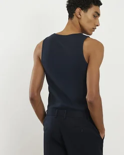 Navy Essential Muscle Fit Ribbed Stretch Vest