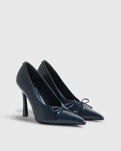 Navy High Vamp Bow Court Heels