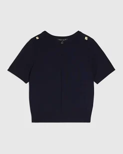 Navy Knitted Short Sleeve Top