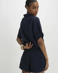 Navy Linen Blend Skort
