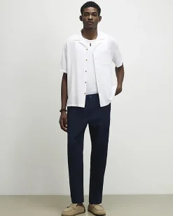 Navy Linen Blend Trousers