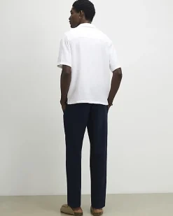 Navy Linen Blend Trousers
