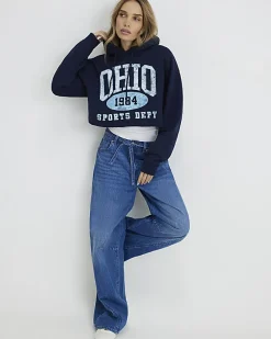 Navy Long Sleeve Ohio Cropped Hoodie