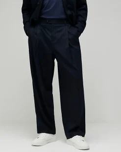 Navy Loose Fit Pinstripe Trousers